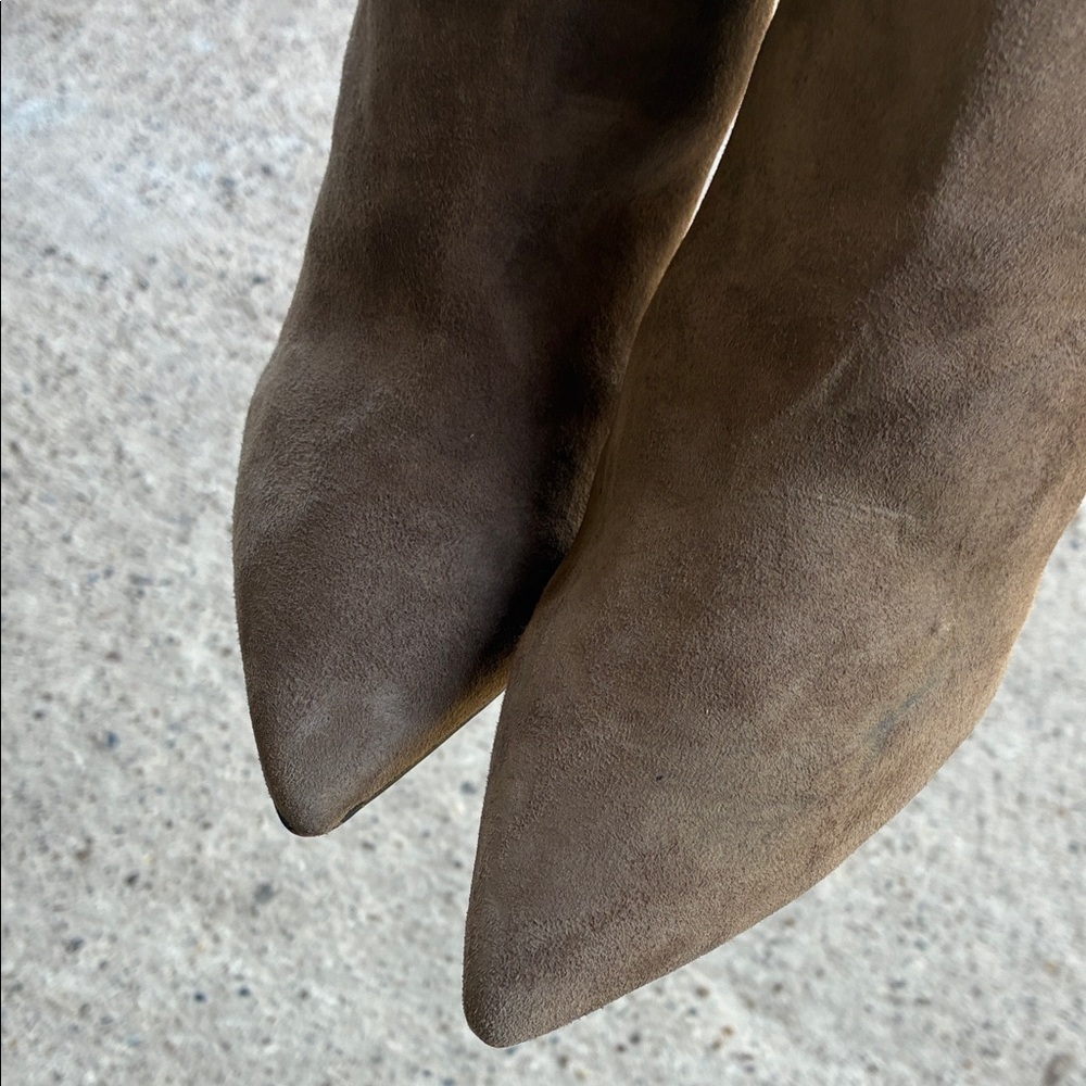 Vince Camuto Taupe Slouchy Pointed-Toe Suede Heeled Boots - Picture 13 of 14